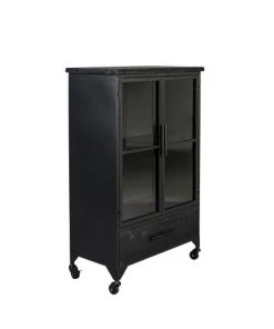 Drawer Vitrines Vitrine En Bois Et Métal à Roulettes H105cm Noir -Vaisseliers Soldes Magasin vitrine en bois et metal a roulettes h105cm noir 2