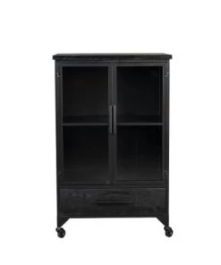 Drawer Vitrines Vitrine En Bois Et Métal à Roulettes H105cm Noir