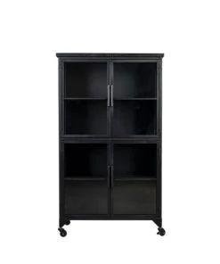 Drawer Vitrines Vitrine En Bois Et Métal à Roulettes H133cm Noir