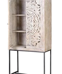 GINER Y COLOMER Vitrines Vitrine En Manguier, Pieds Métal Blanc Et Gris Vieilli -Vaisseliers Soldes Magasin vitrine en manguier pieds metal blanc et gris vieilli 2