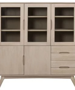 Toilinux Vitrines Vitrine En Mdf Avec Portes Et Tiroirs Beige -Vaisseliers Soldes Magasin vitrine en mdf avec portes et tiroirs beige 2