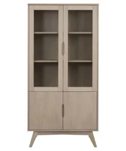 Toilinux Vitrines Vitrine En Mdf Et Verre 4 Portes Et 4 étagères Beige -Vaisseliers Soldes Magasin vitrine en mdf et verre 4 portes et 4 etageres beige 2