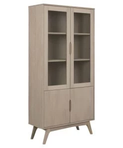 Toilinux Vitrines Vitrine En Mdf Et Verre 4 Portes Et 4 étagères Beige