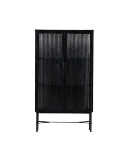 Woood Vitrines Vitrine En Métal Et Verre Strié Noir