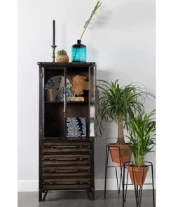 Drawer Vitrines Vitrine En Métal Marron 127 X 54 X 40 -Vaisseliers Soldes Magasin vitrine en metal marron 127 x 54 x 40 2