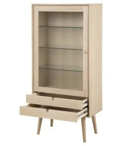 Toilinux Vitrines Vitrine En Panneau De Particules Et Verre Avec 2 Tiroirs Beige -Vaisseliers Soldes Magasin vitrine en panneau de particules et verre avec 2 tiroirs beige 2