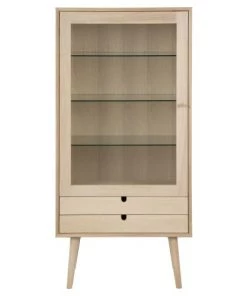Toilinux Vitrines Vitrine En Panneau De Particules Et Verre Avec 2 Tiroirs Beige -Vaisseliers Soldes Magasin vitrine en panneau de particules et verre avec 2 tiroirs beige 3