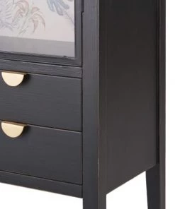 Maisons Du Monde Vitrines Vitrine En Sapin Noir 2 Portes 2 Tiroirs, Fond Imprimé Feuilles -Vaisseliers Soldes Magasin vitrine en sapin noir 2 portes 2 tiroirs fond imprime feuilles 1000 4 24 219661 3