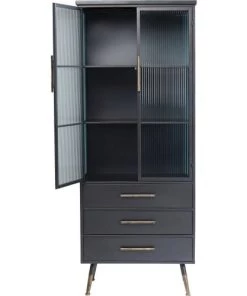 Kare Design Vitrines Vitrine Industrielle 2 Portes 3 Tiroirs En Acier Et Verre -Vaisseliers Soldes Magasin vitrine industrielle 2 portes 3 tiroirs en acier et verre 2