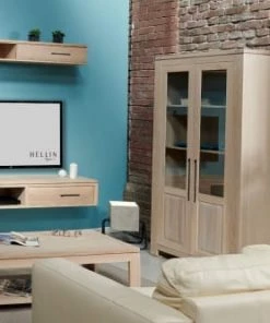 Hellin Vitrines Vitrine Moderne En Chêne Blanchi -Vaisseliers Soldes Magasin vitrine moderne en chene blanchi 3