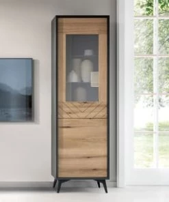 Best Mobilier Vitrines Vitrine Style Industriel 54 Cm Noir / Bois -Vaisseliers Soldes Magasin vitrine style industriel 54 cm noir bois 3